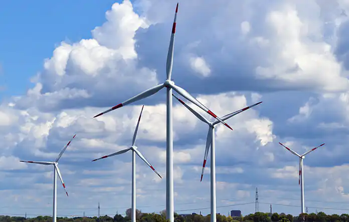 Wind turbines on a wind farm